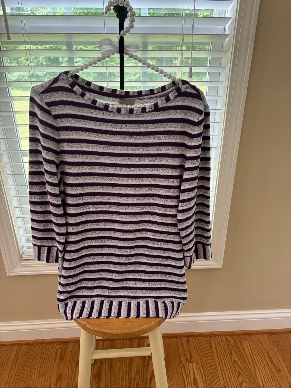 Chico's Purple and White Striped Scoop Neck Sweater